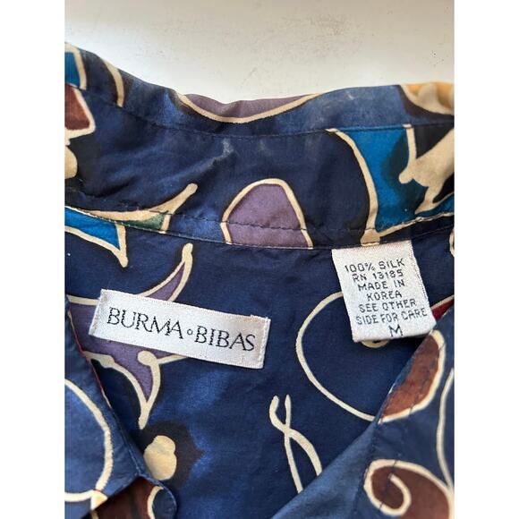 Burma Bibas Button Up Shirt Mens M Blue 100% Silk Geometric Collared Casual - Picture 7 of 9
